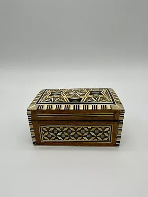 Mosaic Wood Trinket Box With Mother Of Pearl Inlay Box Velvet Lined Small • $12.95