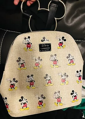 Loungefly Disney Gold Mickey Mouse Head Hardware Backpack White Leather Bag Rare • $85