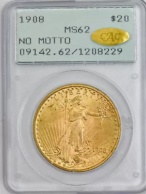 1908 $20 Saint Gaudens No Motto MS62 Old Rattler PCGS ~ Gold CAC 945776-16 • $3500