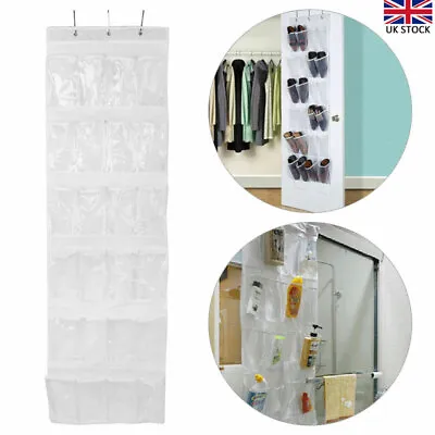 24 Pockets Over Door Hanging Bag Box Shoe Rack Hanger Storage Tidy Closet Holder • £8.57