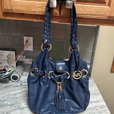 Michael Kors Leather Hobo Braided Handle Tassel Shoulder Bag Purse • $59