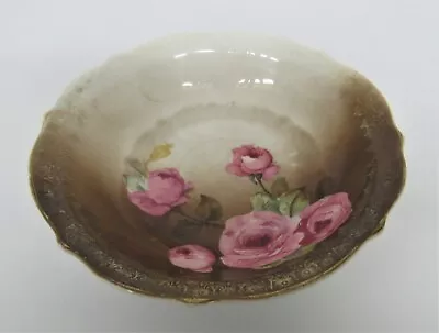 Vintage C T Germany Dessert / Salad Bowl - Brown With Pink Rose Floral Pattern • $5.99