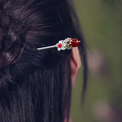 $4.08 • Buy Jade Flower Tassel Hair Chopsticks Hanfu Headdress Hair Fork Metal Hairpins