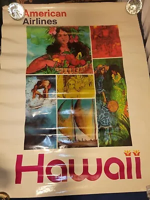 RARE Vintage 1980s United Air Lines Hawaii Hawaiian Travel Poster Damage 40 X 30 • $14.99