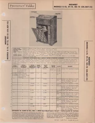 1947 MIDWEST S-12 ST- SG- SGT-radio Service Manual PHOTOFACT SCHEMATIC • $10.99