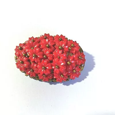 MIRIAM HASKELL Red Flower Cluster Brooch 1930s Hand Wired Gold Tone • $59.50