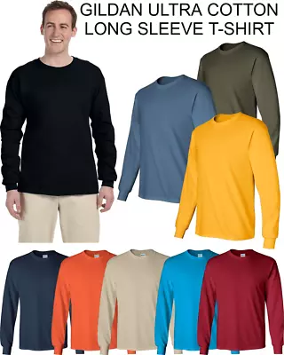 NEW Gildan Men's Ultra Cotton Plain Crew Neck Long Sleeves T-Shirt 2400 (G240) • $11.95