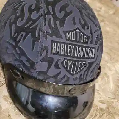 Vintage 2000 Harley Davidson Black Velvet Half Helmet Size Small W/Sunshade • $69.99