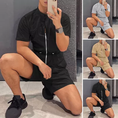 Men's Short Sleeve Romper Casual Playsuit Cargo Shorts Slim Trousers Jumpsuit • $39.70