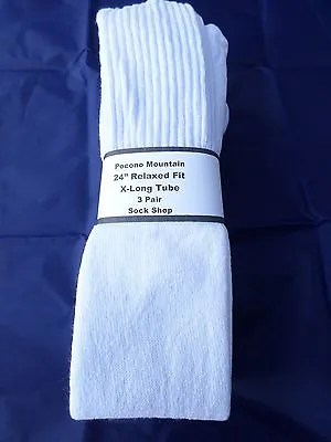 3 Pairs Pocono  24  Extra Long White Tube Sock Large Relax Fit USA Mens 6-15 • $14.99