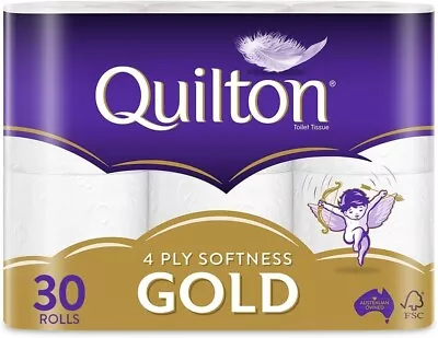 Toilet Paper 30 Rolls Quilton 4 Ply White Soft Tissue Bulk Quilton Gold-Softness • $25