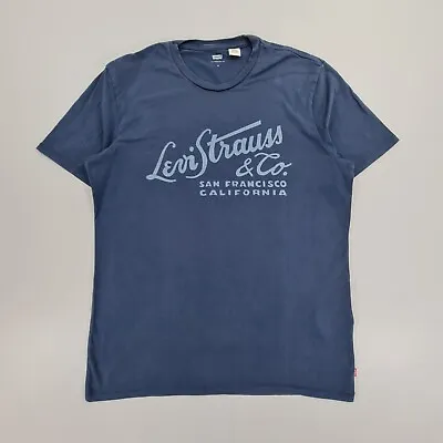Levis Mens T Shirt Blue Medium Crew Short Sleeve Cotton Tee Big Logo • £7.99