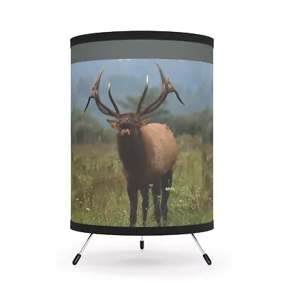 Elk Bull Bugling Rut Antlers Tripod Lamp With Printed Shade USCA Plug 11  H • $47.90