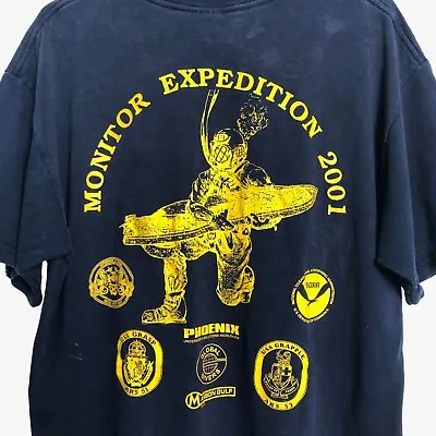 Vtg 2001 US Navy Deep Sea Divers T Shirt Sz L Navy Blue Doubled Sided Distressed • $71.20