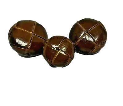 Leather Buttons DarkTan Brown Hot Cross Pattern Shank Type 2x25mm 1x15mm Dia Set • £3.90