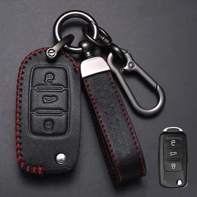 $26.50 • Buy Genuine Leather Car Key Fob Cover Case For VW Golf Jetta Passat Beetle Tiguan CC