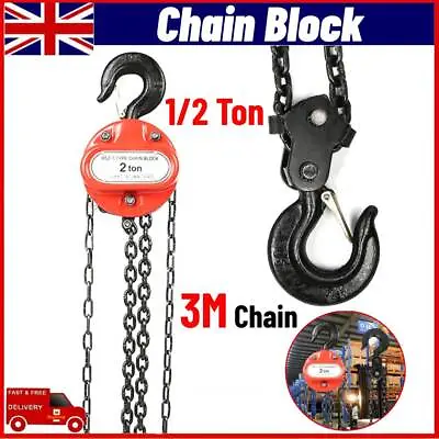 Ratchet Chain Hoist Chain Block Hoist 1/2 Ton Manual Chain Block W/ 3 Meters • £30.63