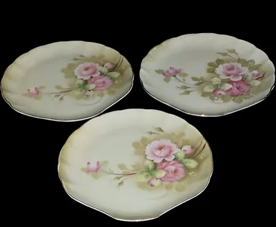 $29.95 • Buy VTG Lefton China Hand Painted Green Heritage Rose Snack Plate #3071 EUC Set Of 3