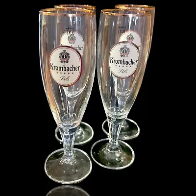 Vintage Gold Rim German Krombacher Pils Beer Glasses Set Of 4 • $48