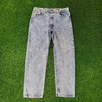 Vintage 90s LEVIS Straight-Leg Jeans 34x29 (36x30) Speckled Blue Acid-Wash USA • $168.77