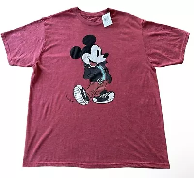 Disney T-Shirt Mens Size XL Mickey In Leather Biker Jacket Red Short Sleeve NWT • $18.99