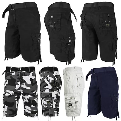 Cargo Shorts Mens Belted Wash Utility Tactical Leg Ties Camping Hiking Snap Flap • $26.95