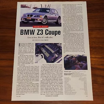 Bmw Z3 Coupe Magazine Article Car And Driver Short Take Hard Top Hatch Sport • $8.97