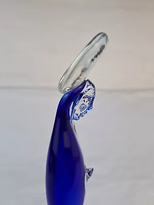 Vintage Murano Cobalt Madonna Mother Mary Sommerso Glass Statuette Clear Holy • £23