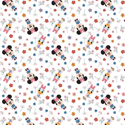 BTY Disney The Day Of The Little World Minnie Daisy Yardage White Cotton Fabric • $10.50