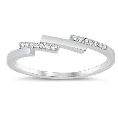 Clear CZ Zig Zag Stairs Chic Midi Ring New .925 Sterling Silver Band Sizes 4-10 • $12.99