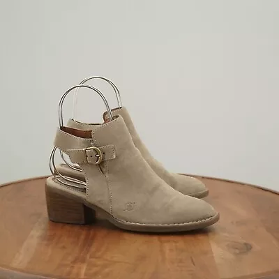 Born Womens Margrit Slingback Ankle Booties Size 6.5 M Beige Suede F26022 • $29.95