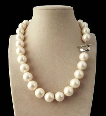 £26.36 • Buy Rare Huge 14mm Genuine White South Sea Shell Pearl Round Beads Necklace 18'' AAA
