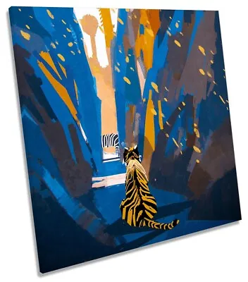 Tiger Stalking Abstract Picture CANVAS WALL ART Square Print Blue • £26.99