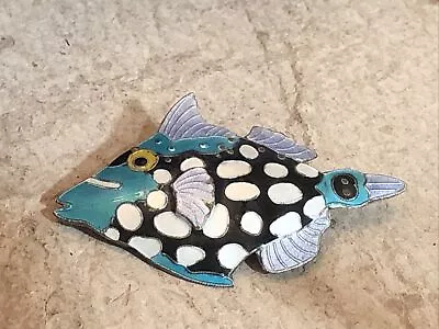 2.925 Sterling Blue Black Purple White Enamel Cloisonne Tropical TriggerFish Pin • $49.99