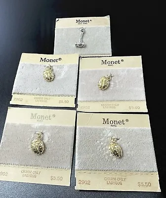 Vintage MONET Lot Of 5  Charms  Original Cards Lady Bugs GP Gavel ST Signed#125 • $9.99