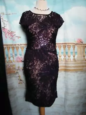 NEW PHASE EIGHT Dress 14 Beaded & Sequin Purple Lace Gianna £195  Evening  Party • £39.99