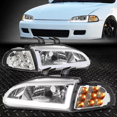 [led Drl]for 92-95 Honda Civic 2/3dr Chrome Housing Headlight Amber Signal Lamps • $198.88