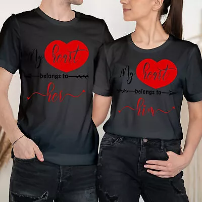 My Heart Belongs To Happy Valentine Day Love Goals Couple Matching T-Shirts #VD • £9.99