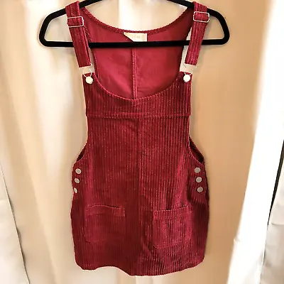 Altard State Womens Bib Overall Small Burgundy Corduroy Dress Y2K Academia 15923 • $21.59