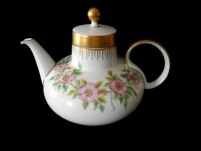 Beautiful HEINRICH & CO Vintage TEAPOT W/ PINK FLOWERS & LEAVES Unusual Shape • $29.99