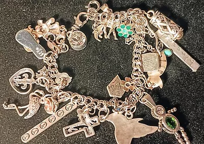 Vintage Sterling Silver Loaded Charm Bracelet 27 Charms 42 Grams UNIQUE • $189.99