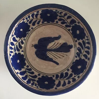 Vintage Ysauro Uriarte Puebla Mexico Mexican Pottery Soup Bowl Bird Flowers Blue • $99.99