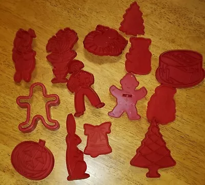 $18.39 • Buy 11 Christmas Other Cookie Cutters Vintage Red Plastic Holiday Tree Church Santa 