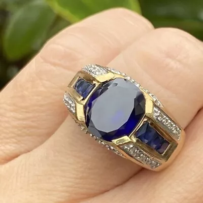 1 Ct Oval Cut Lab-Created Sapphire Men's Vintage Ring 14k Yellow Gold Plated • $138.69