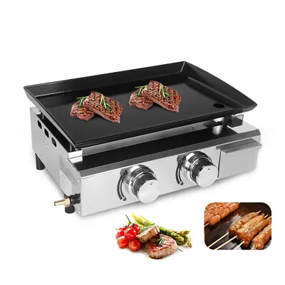 £133 • Buy LPG Gas Griddle Stainless Steel 2 Burners BBQ Plancha Grill Enamel Cooking Plate