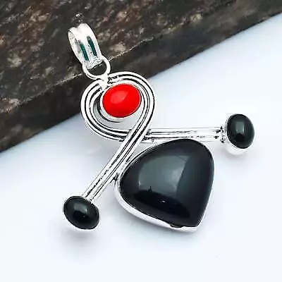 Black Onyx Coral Gemstone Ethnic Handmade Pendant Jewelry 2.4  AP-32186 • $3.99