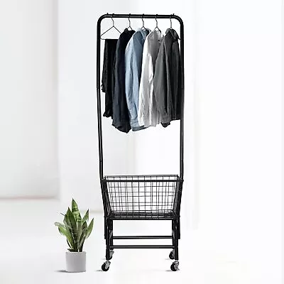 Rolling Laundry Cart With Hanging Rack Rolling Laundry Butler With Wire Stor • $78.91