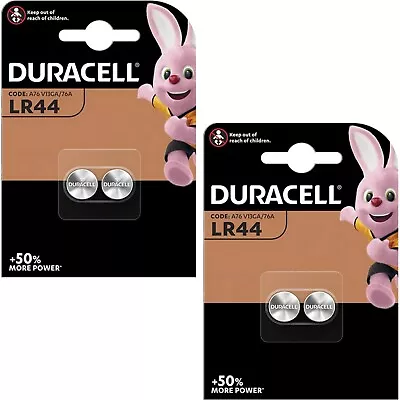 4x Duracell LR44 1.5V Batteries Alkaline Long Lasting Power LR 44 A76 AG13 • £3.29