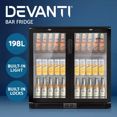 $778.37 • Buy Devanti Bar Fridge 2 Glass Door Mini Freezer Refrigerator Wine Cooler Commercial