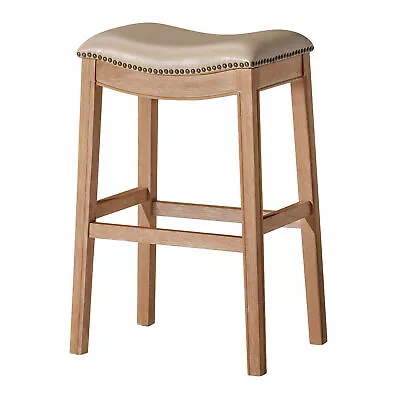 Maven Lane Adrien Saddle Barstool In Natural Wood Finish W/ Vegan Leather • $99.99